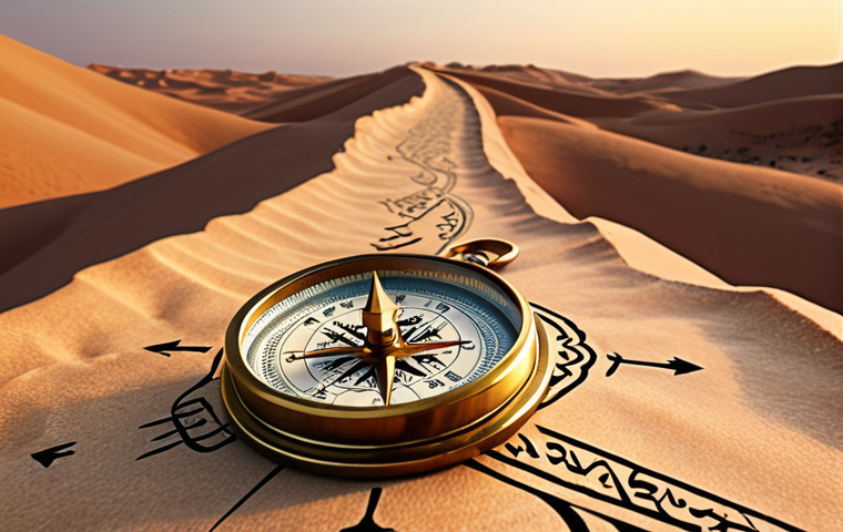 **Image:** A compass pointing towards a bright horizon, with a winding path symbolizing a journey. In the background, subtle Arabic calligraphy hints at self-discovery and inner strength.
* **Prompt:** "Endless adventure of self-growth. A compass guides on a path towards a bright future, Arabic calligraphy evokes inner strength."