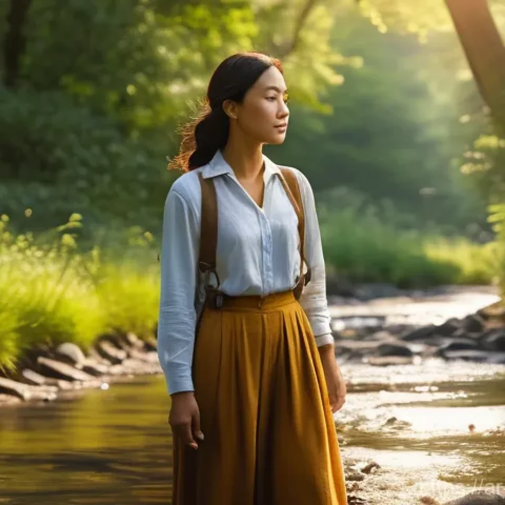 개인 브랜드와 미션 스테이트먼트의 관계 - **Prompt:** A serene and thoughtful individual, gender-neutral, stands at a crossroads on a sun-dapp...