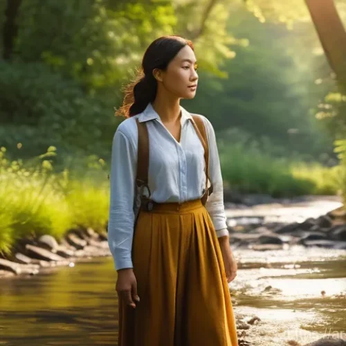 개인 브랜드와 미션 스테이트먼트의 관계 - **Prompt:** A serene and thoughtful individual, gender-neutral, stands at a crossroads on a sun-dapp...