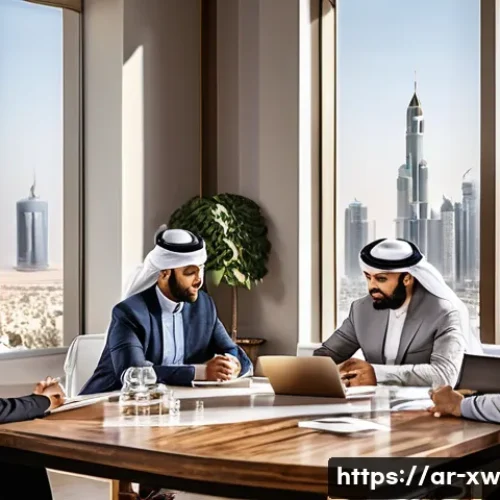 Home 33 미션 스테이트먼트 작성의 경험 공유 - A modern Arab office environment with a diverse team engaged in a collaborative brainstorming sessio...