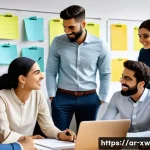 Home 20 미션 스테이트먼트 작성 워크숍 참여하기 - A diverse professional team of Arabic-speaking businesspeople collaborating in a modern office durin...
